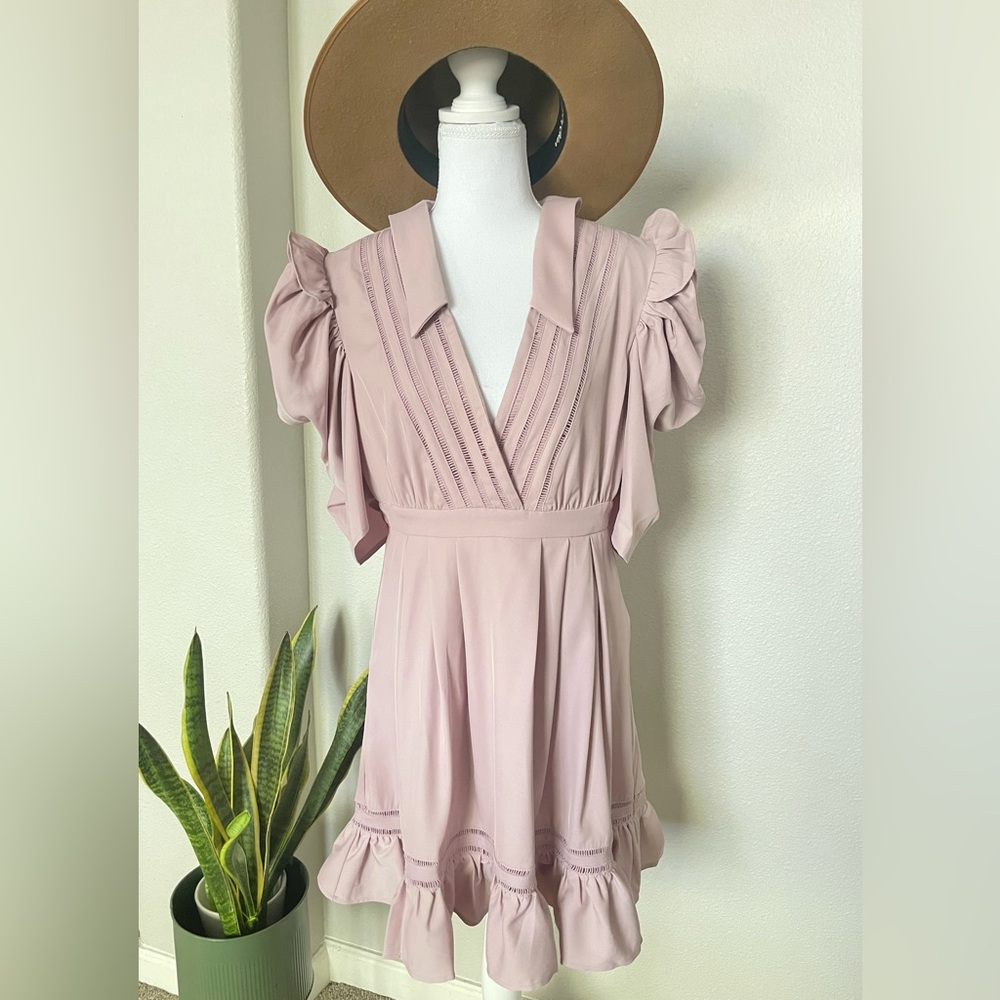 NWT- Elegant Mauve Dress with Puff Sleeves